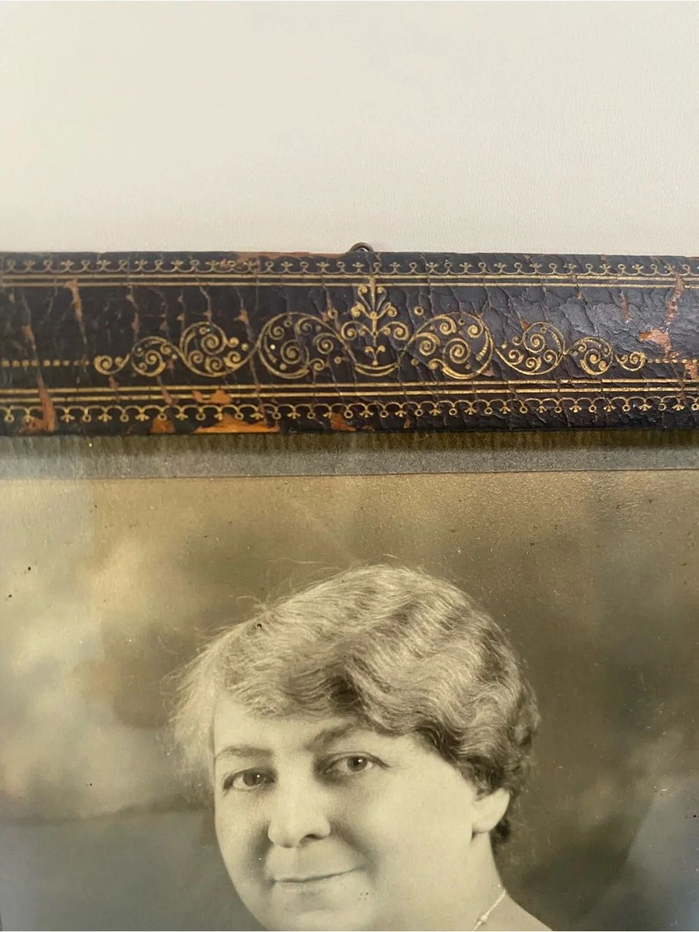 Antique 1920s Matriarch Portrait Antique Paper Gold Design Frame Brass Hardware